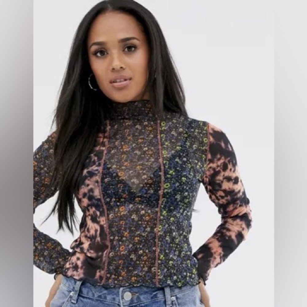 Mesh floral and tie dye top